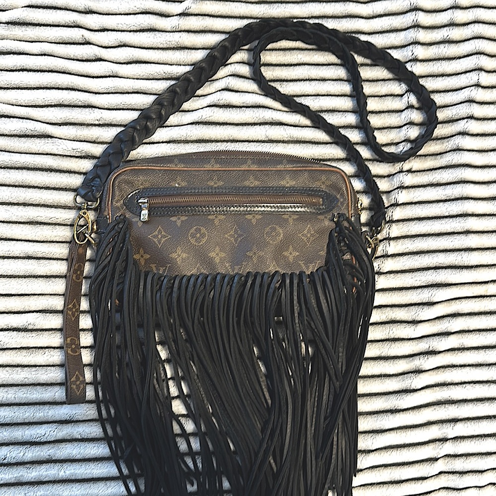 Vintage Boho Louis Vuitton Crossbody Black Fringe & Leather Braided Strap